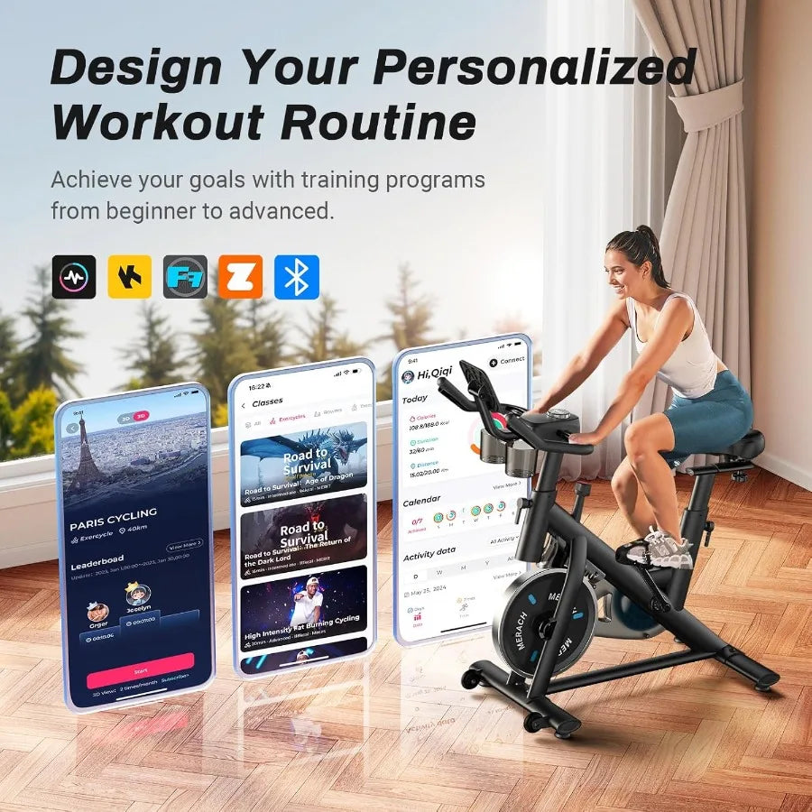 Exercise Bike, Brake Pad Stationary Bike, Low Noise Indoor Cycling Bike/with 300lbs Weight Capacity Tablet Mount and Fitness