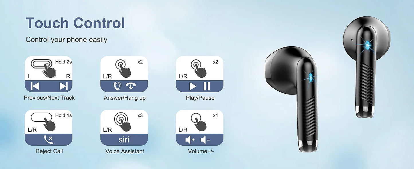 Wireless Earbuds, LED Power Display Bluetooth 5.3 Headset/Earbuds in-Ear Noise Cancelling Mic 40H Playback Headphones