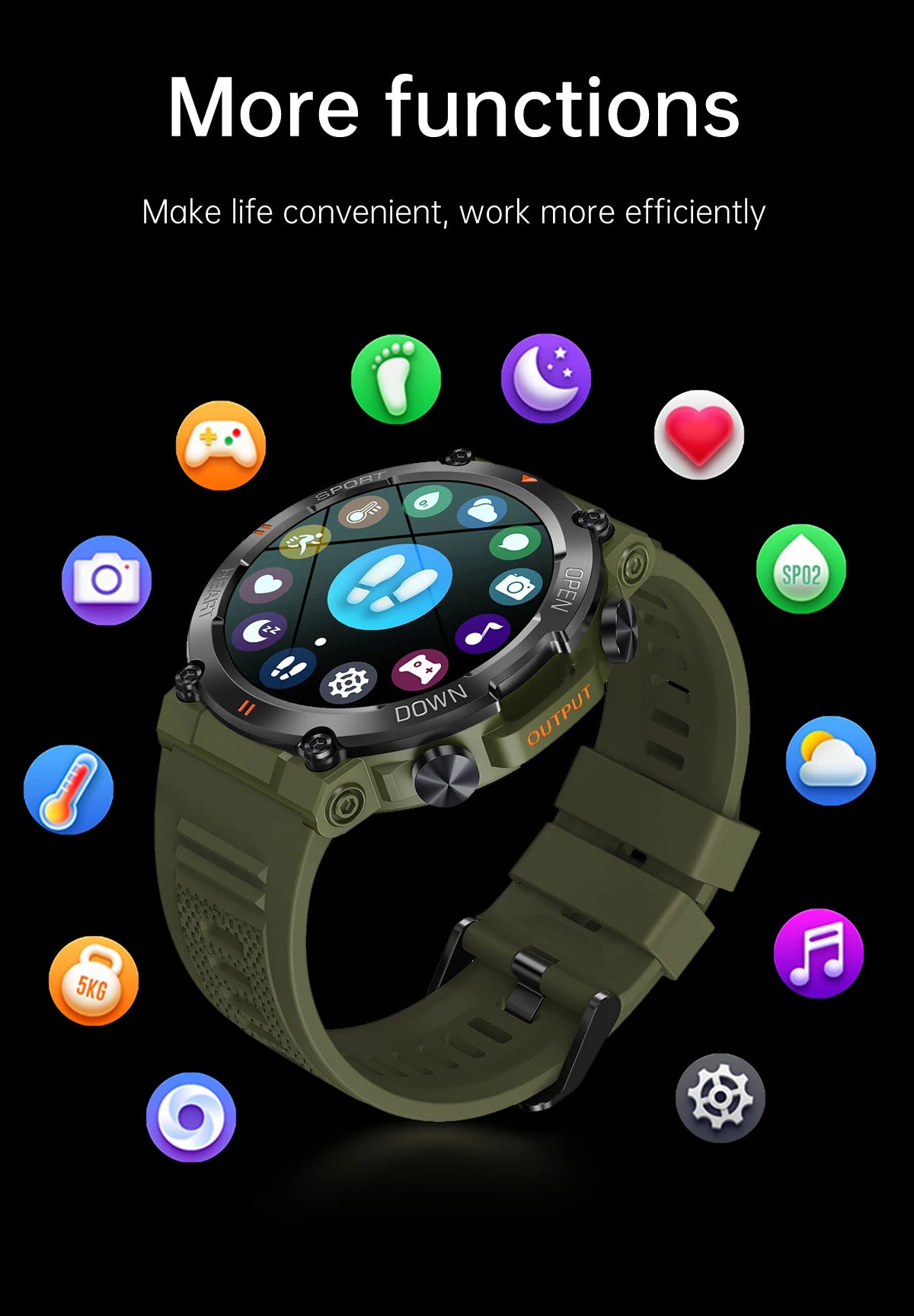 SENBONO Men's Smart Watch Big Screen Bluetooth Call 400mAh Military/Outdoor Sports Fitness Tracker Smartwatch Men Women K56