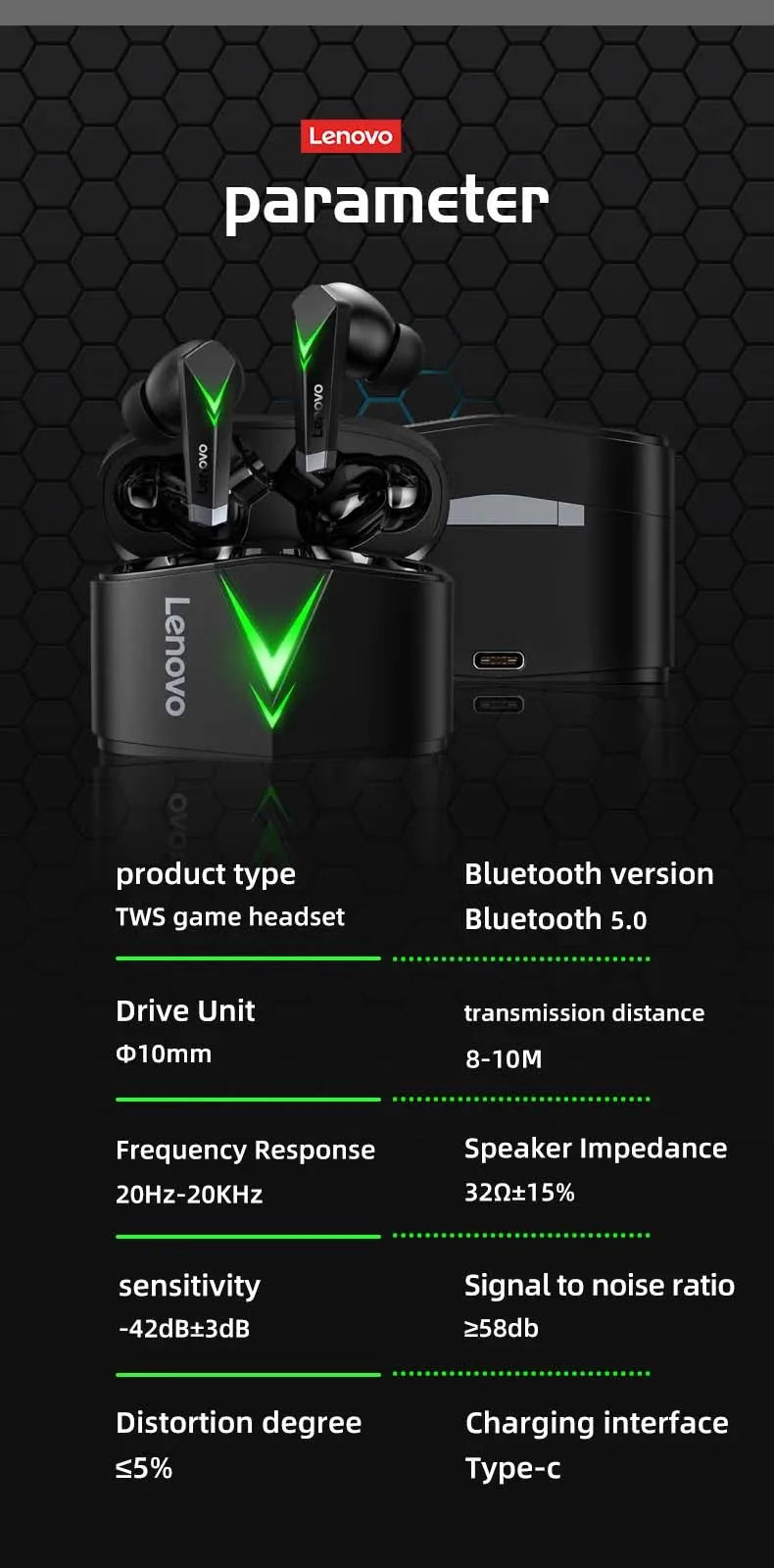 Choice US Lenovo LP6 Bluetooth 5.0 Headphones 9D Strong Deep Bass/Music Sound Earbuds Sweatproof Cinema Sound Earphones