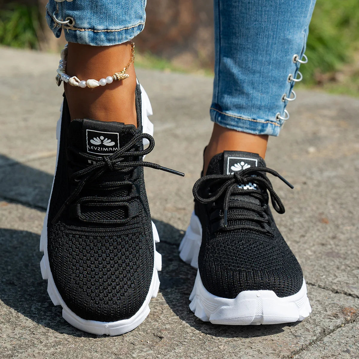 Women's Spring Knitted Shoes Lightweight Breathable Shoes/Plus Size Comfort Non-Slip Casual Flat Sole Slip-On