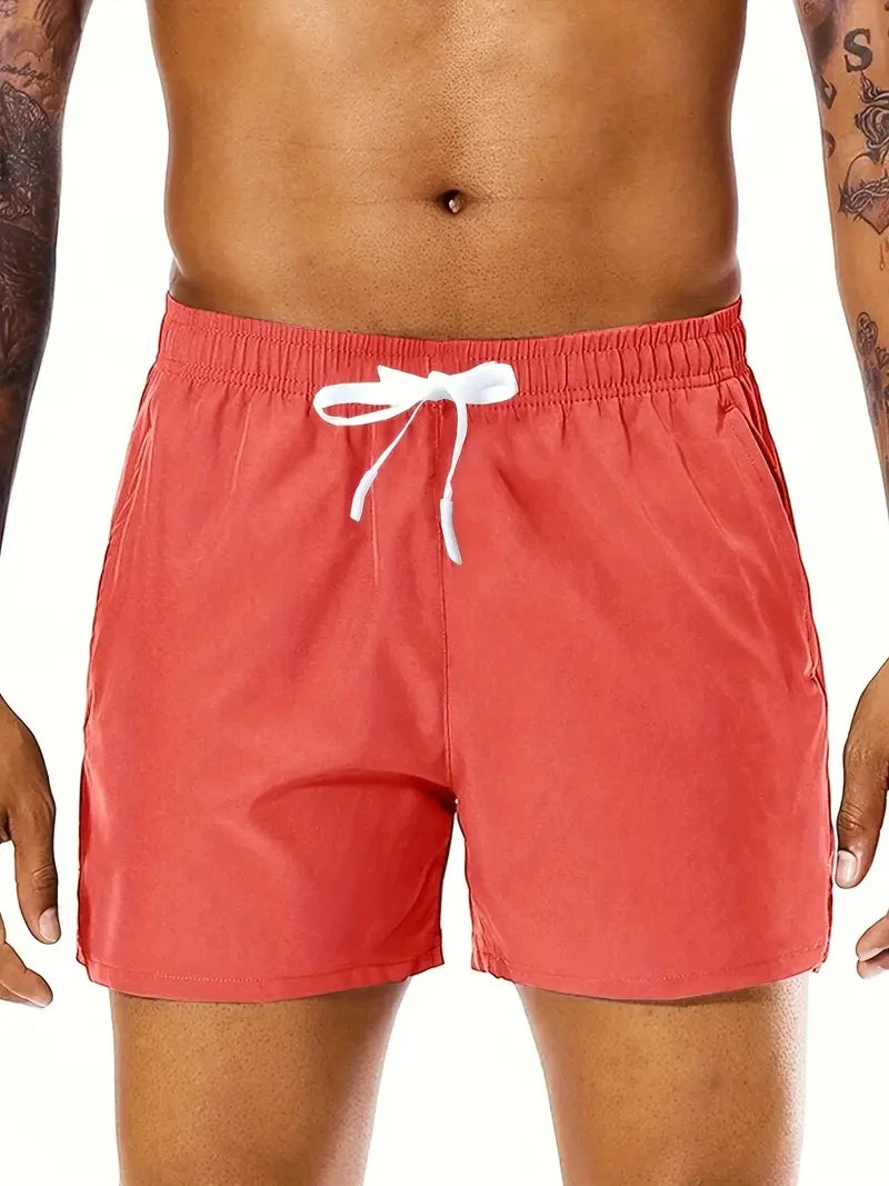 Men New Summer Beach New Models Solid Color Fashion/Leisure Comfortable Elastic Waist Double Pockets Cool Sports Shorts