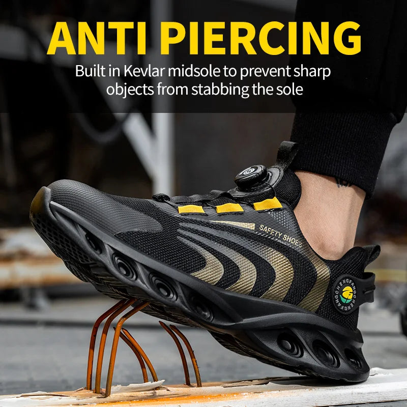 Lace-free, breathable, lightweight and comfortable/anti-smashing and anti-puncture safety shoes