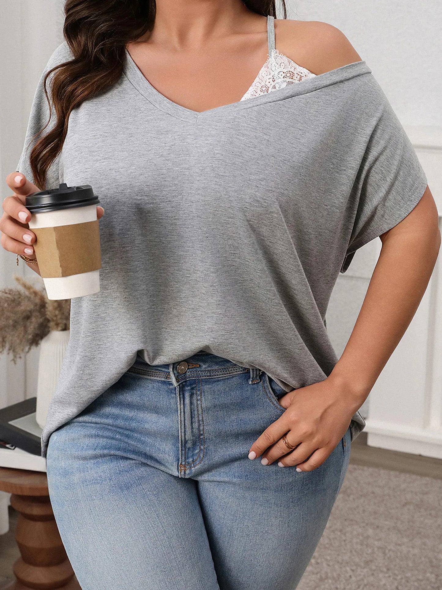 Women s Plus Size Floral Print Off Shoulder Ruffle/Sleeve Blouse Casual Loose Fit Top for Spring Summer