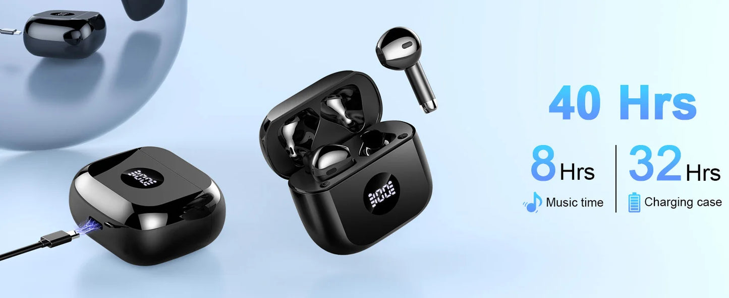 Wireless Earbuds, LED Power Display Bluetooth 5.3 Headset/Earbuds in-Ear Noise Cancelling Mic 40H Playback Headphones