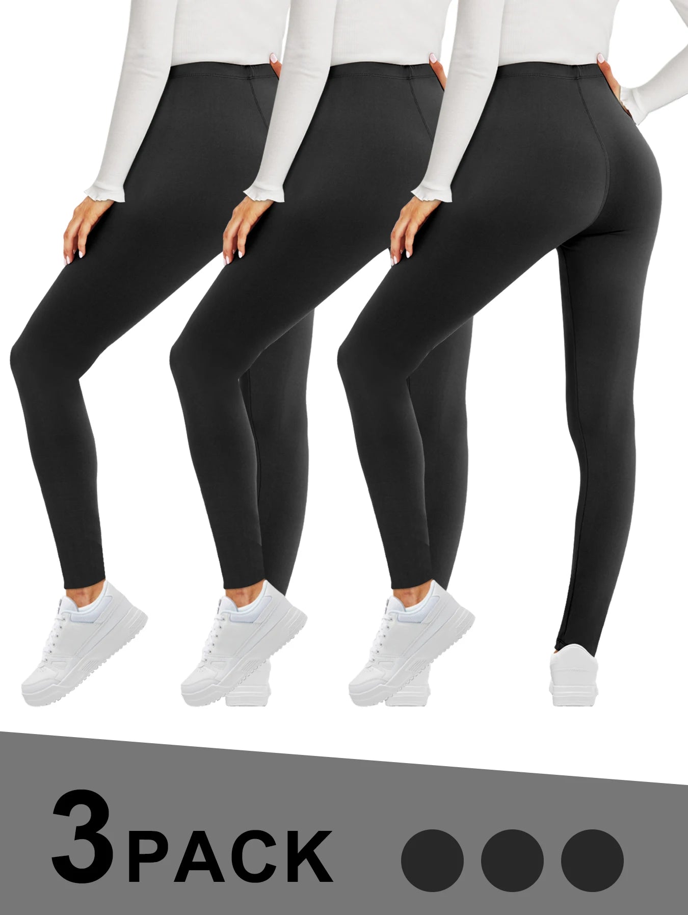 Stretchy 3pcs Low-Waist Skinny Leggings for Women Polyester/Spandex Blend Machine Washable Solid Color Perfect for All Sizes