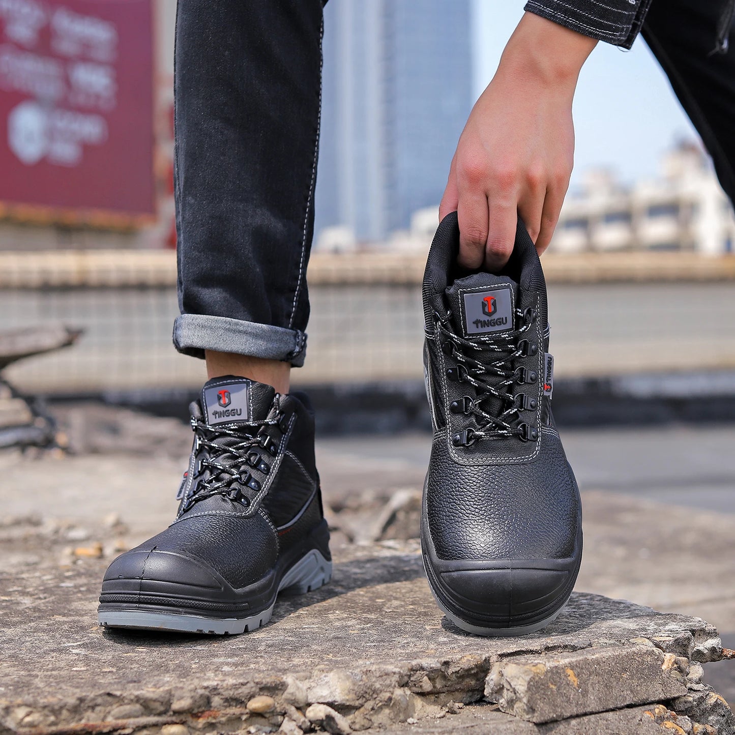 Steel Toe Shoes watperpoof work shoes Men Anti-puncture/Steel Toe Non Slip Work Outdoor Male Boots