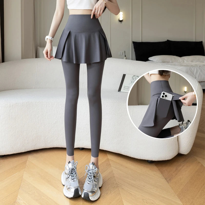 Women Fake Two Pieces Leggings Seamless Fitness Leggings High Waist/with Pocket Elastic Slim Fashion Hip Lifting Yoga Pants