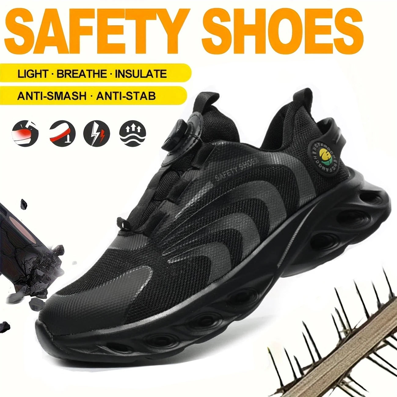 Lace-free, breathable, lightweight and comfortable/anti-smashing and anti-puncture safety shoes