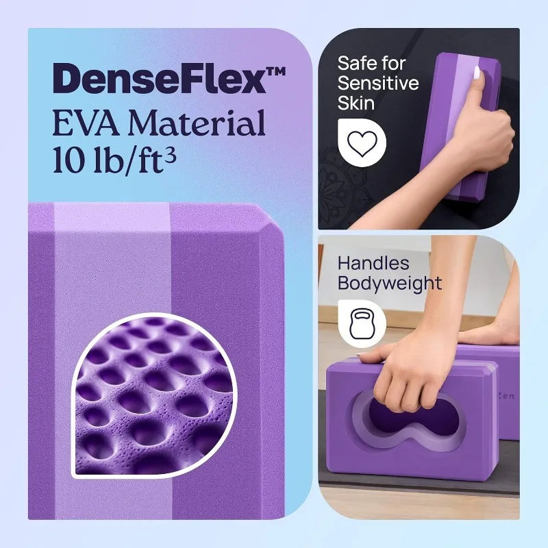 Deep-Zen® Yoga Blocks Wrist Support; Yoga Blocks 2 Pack with Knee Pads/and Strap to Put Less Weight on Wrists Durable