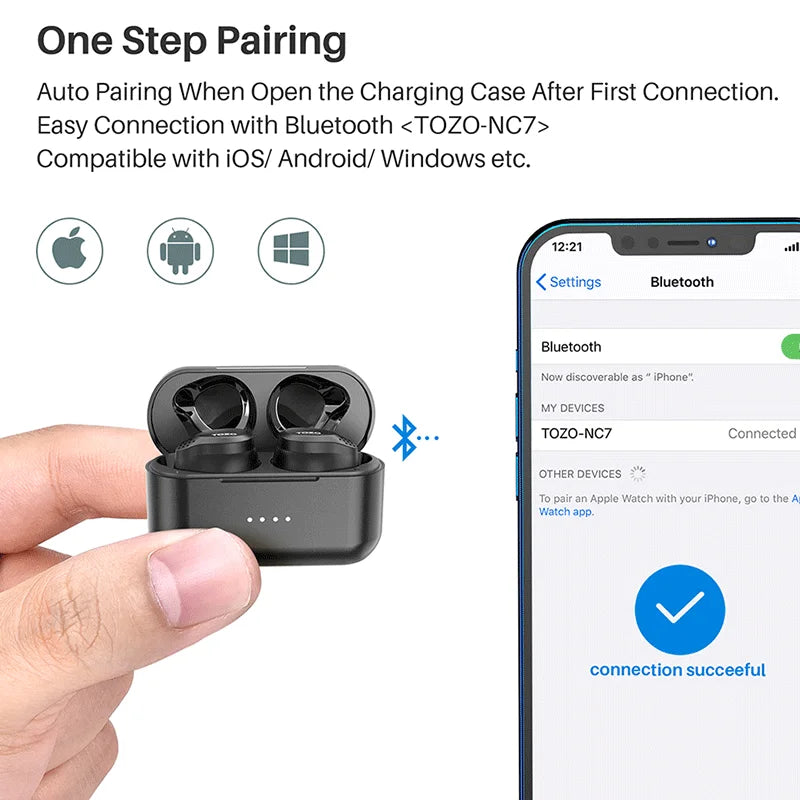 Refurbished TOZO NC7 TWS Earbuds In Ear Wireless Bluetooth Headphones/HD Call with Mic Active Noise Cancelling APP Touch Control