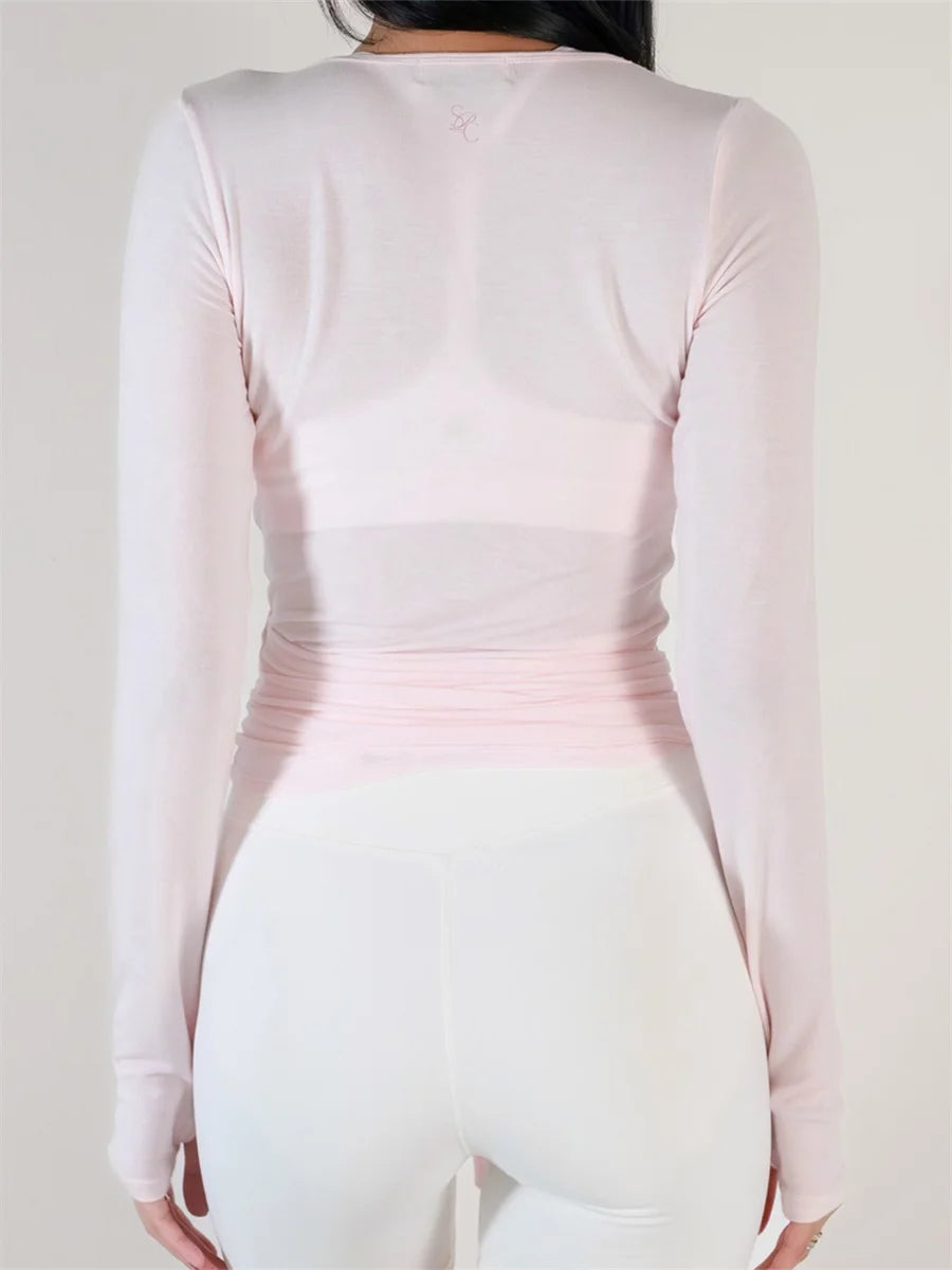 Women s Ballet Wrap Tops Solid Stylish V Neck Long Sleeve/Workout T-Shirt for Yoga and Pilates Practice