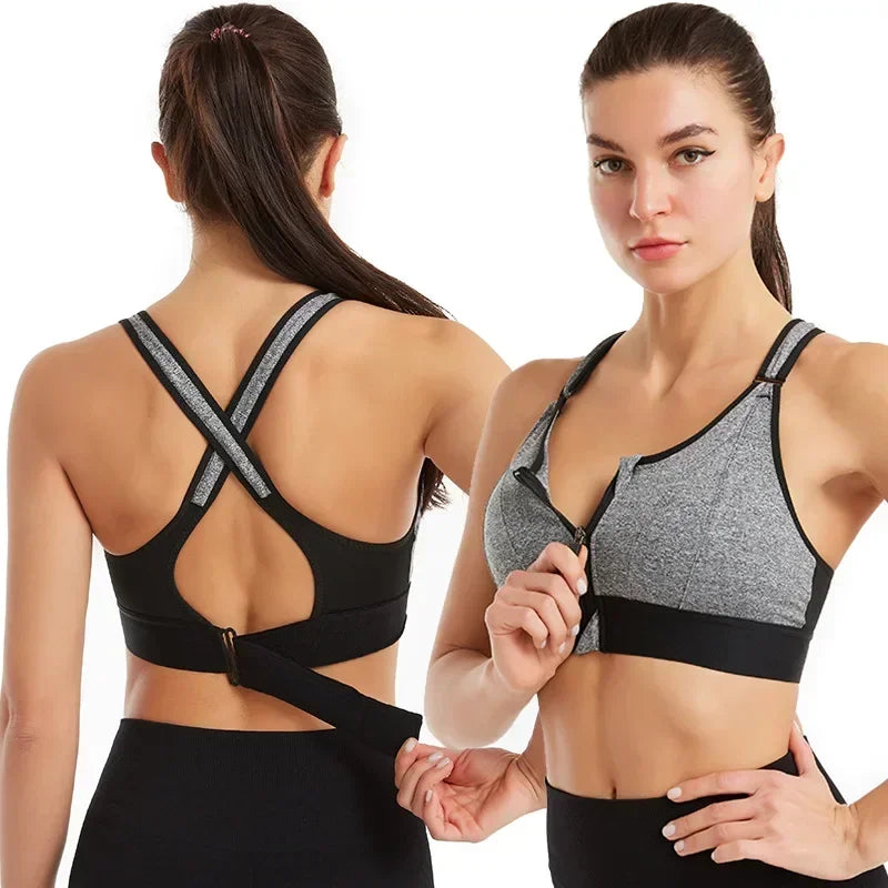 Women Sports Bras Tights Crop Top Yoga Vest Front Zipper Plus Size/Adjustable Strap Shockproof Gym Fitness Athletic Bras