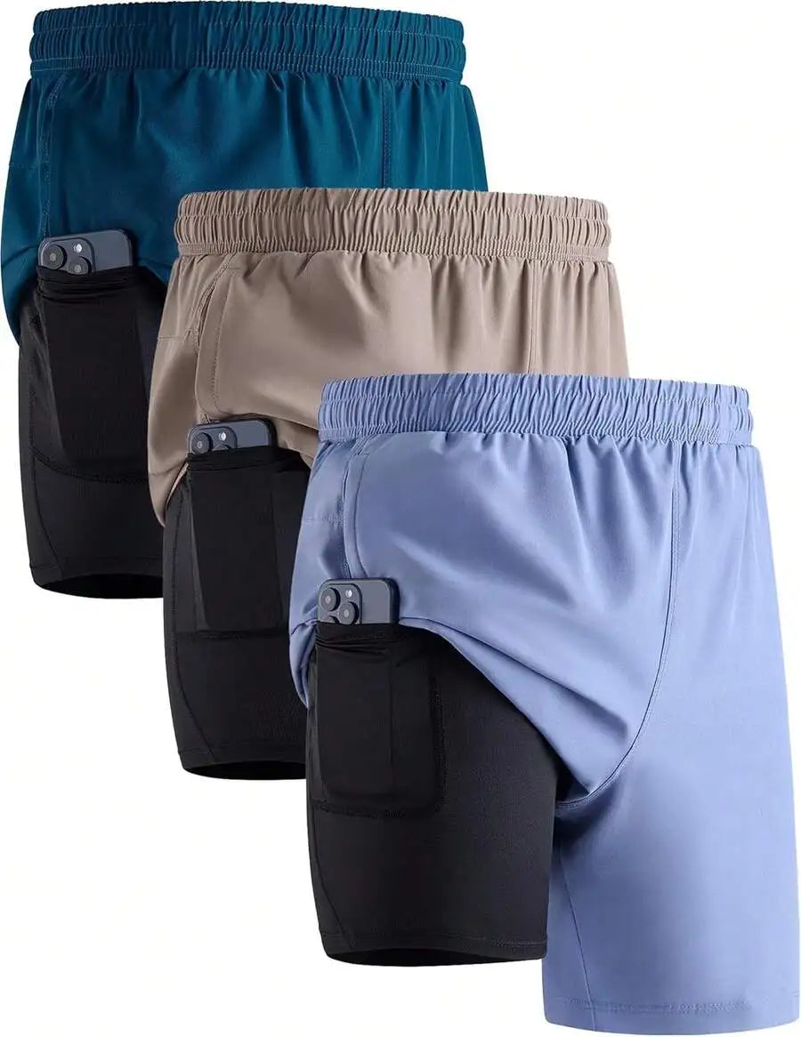 Men's 7 Inch Running Shorts/With Compression Liner Quick Dry 2 In 1