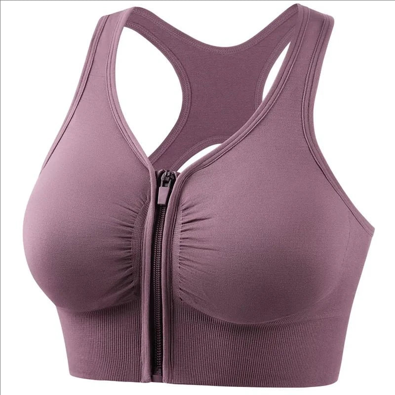 Women's sports bra fitness top front zipper design/sports vest fashionable bra yoga gym sports bra