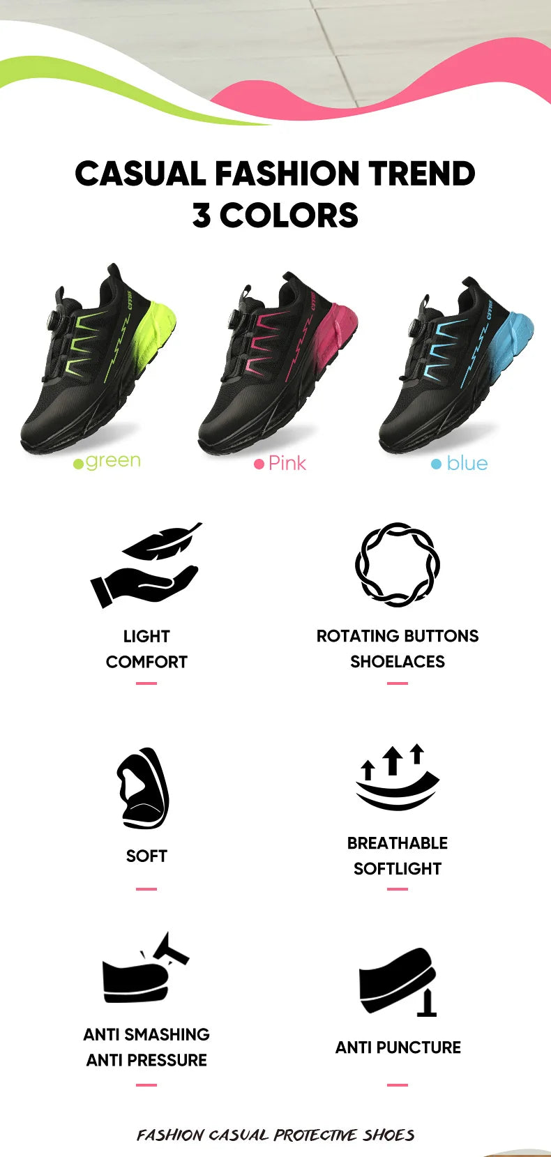 New women's anti-puncture anti-smash/breathable fashion safety protection shoes