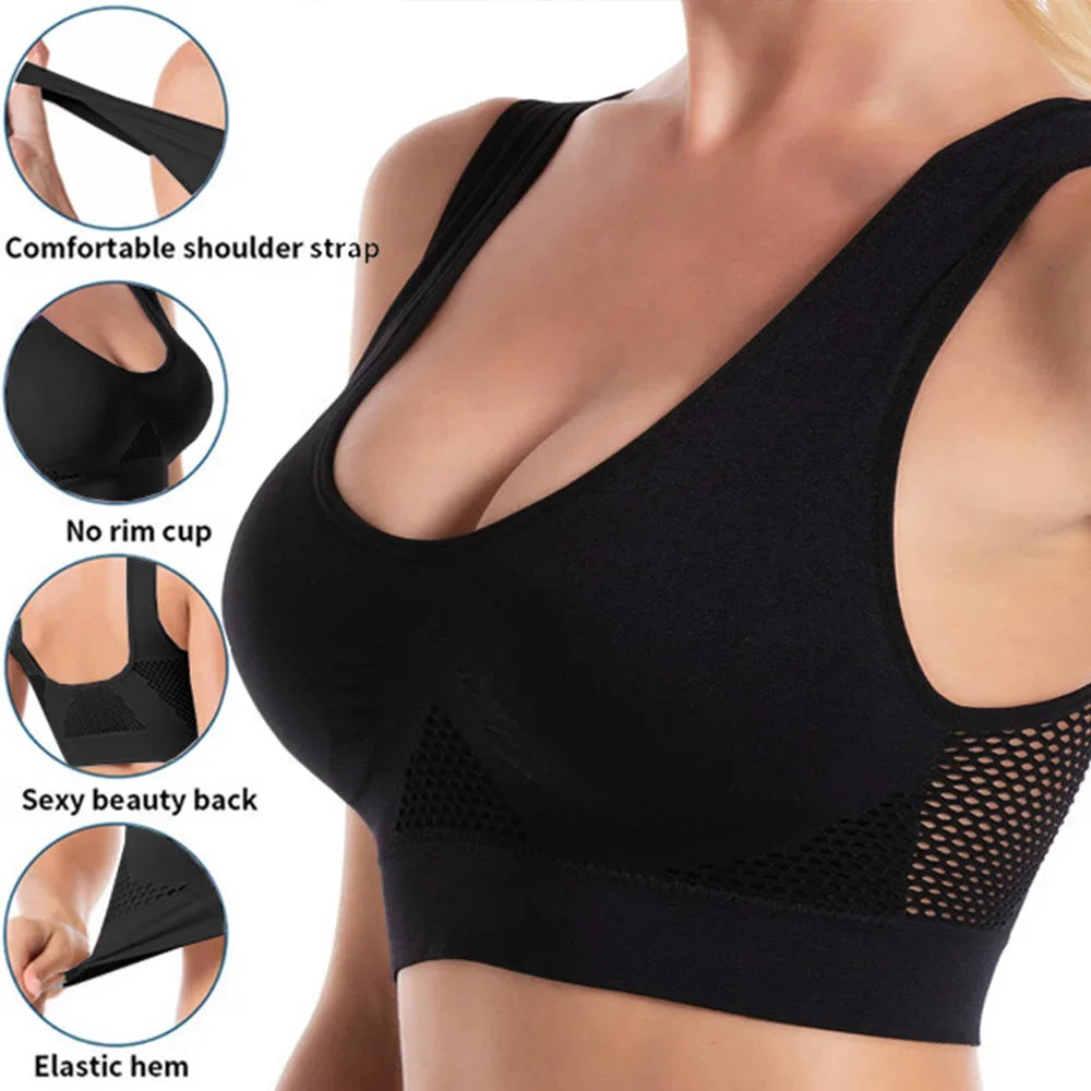 Seamless Mesh Women Sports Bras Fitness Gym Running Underwear Shockproof Bra/Wireless 6XL Plus Size Crop Top Breathable Yoga Bra