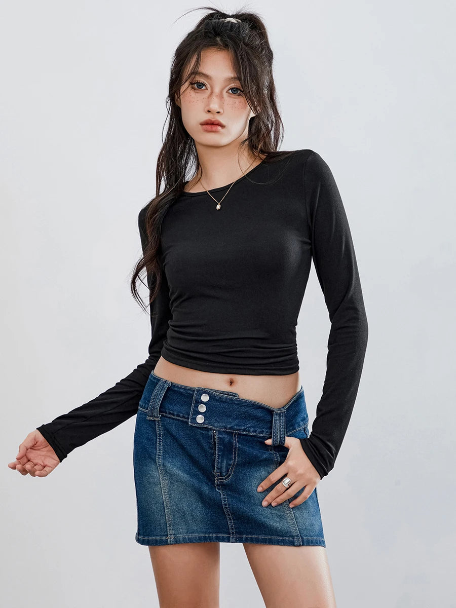 Women T-shirt Long Sleeve Crew Neck Solid Color Fit Ladies Fall Tops Streetwear Women's T Shirt