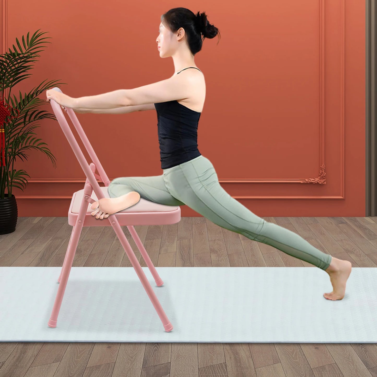 Foldable Yoga Auxiliary Chair Yoga Chair/with Lumbar Back Support Yoga Practice Balance Chair Pink