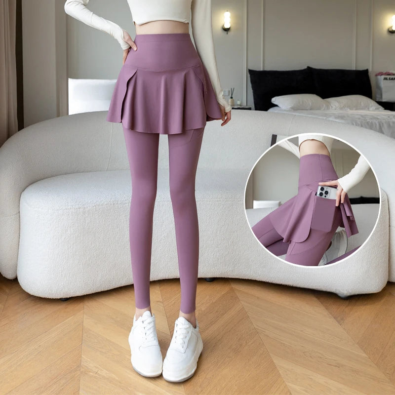 Women Fake Two Pieces Leggings Seamless Fitness Leggings High Waist/with Pocket Elastic Slim Fashion Hip Lifting Yoga Pants