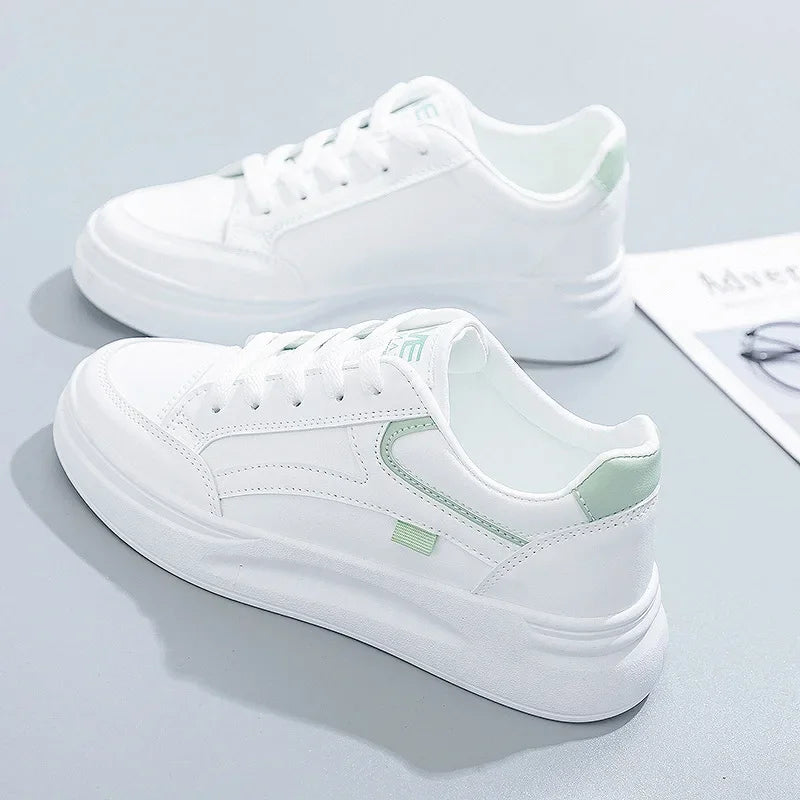 Outdoor Women Walking Shoes Skateboarding Shoes Women Sneakers/PU Leather Lace-Up Breathable Jogging Casual Sneakers
