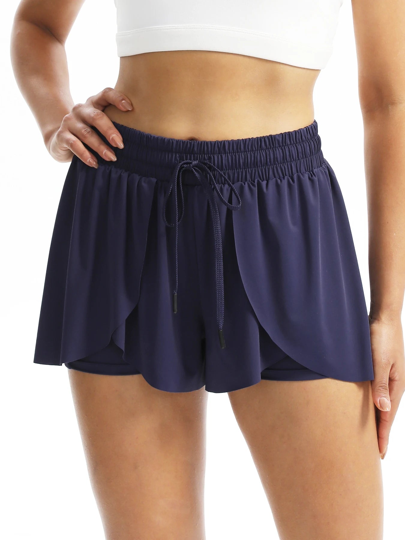 High Waist Running Shorts Women's Two-In-One Gym Yoga Exercise Sweat-Absorbent/Quick-Drying Tennis Skirt Elastic