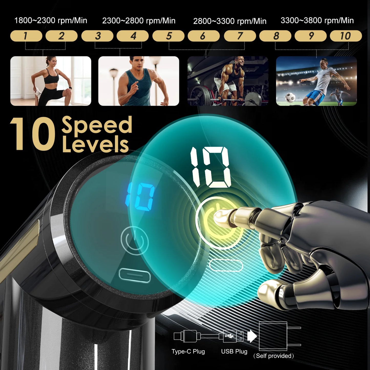 Massage Gun Deep Tissue for Pain Relief Fascia Massage Gun/with 4 Massage Heads & 6 Speeds