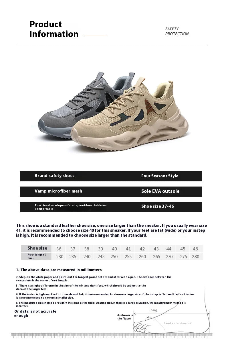 Soft Anti smashing Anti-Puncture Protective Safety Shoes For Men/Work Shoes Lightweight Breathable Work Safety Sneakers