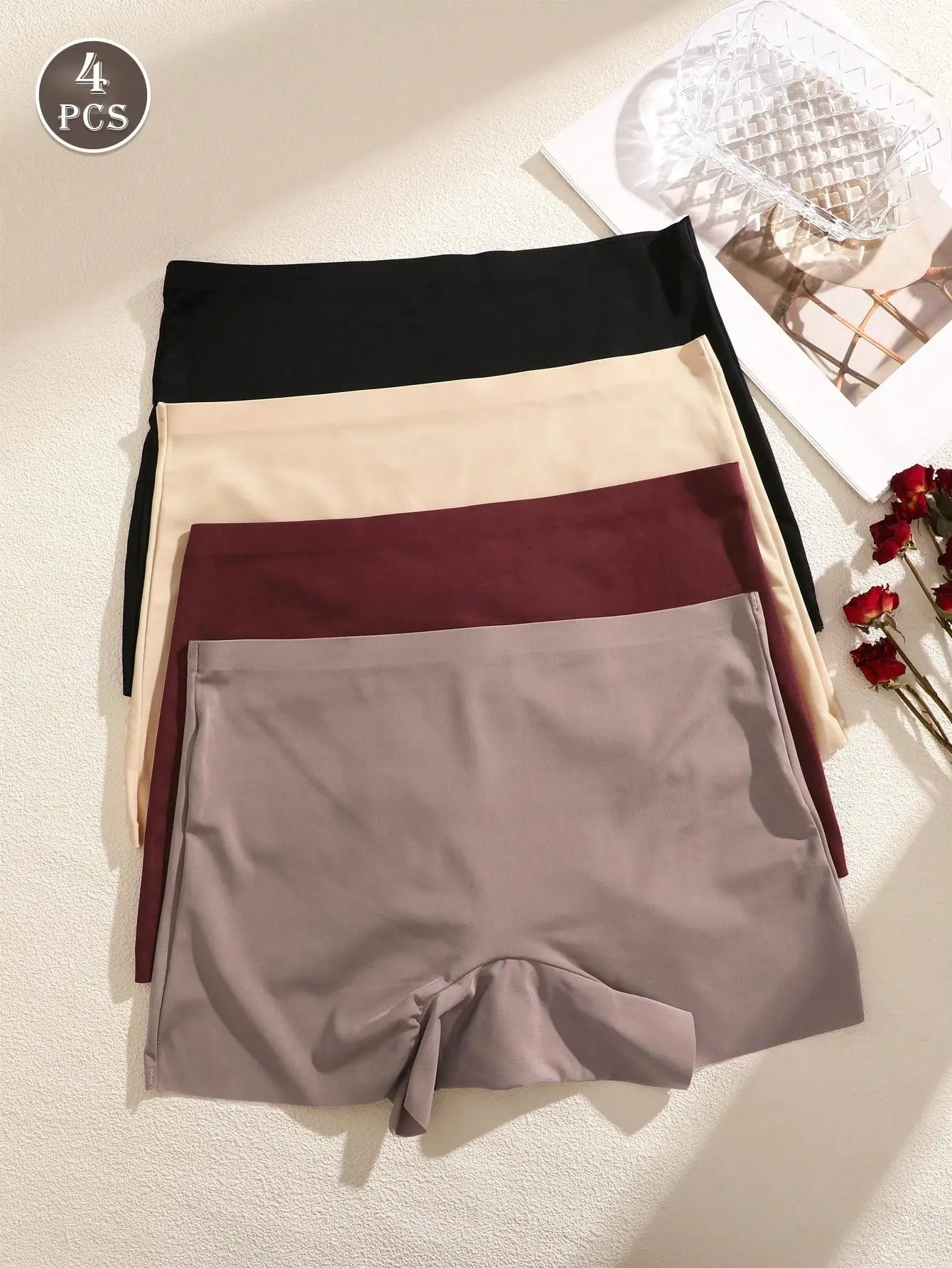 4pcs Solid Color High Waist Comfortable/Women Shorts Gothic Style