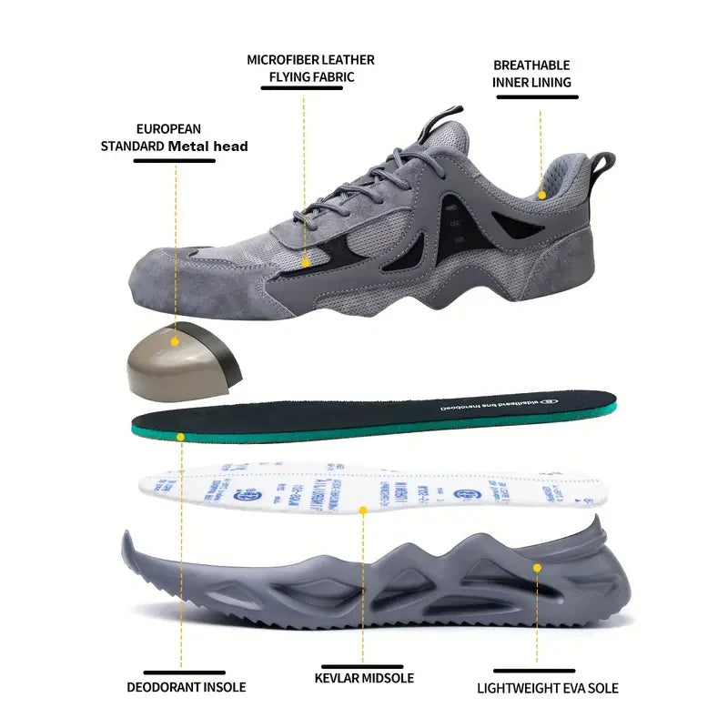 Men's Comfortable Soft-Soled Smash/and Puncture Resistant Work Shoes