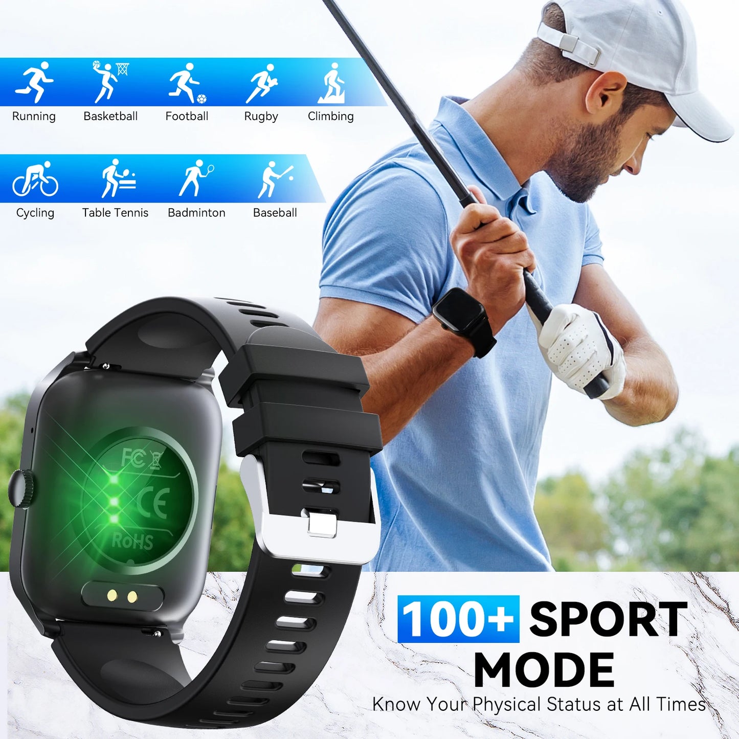 EIGIIS Smart Watch QS56 For Men And Women/1.83" TFT Bluetooth Call Sports Watch Health Monitor IP67 Waterproof