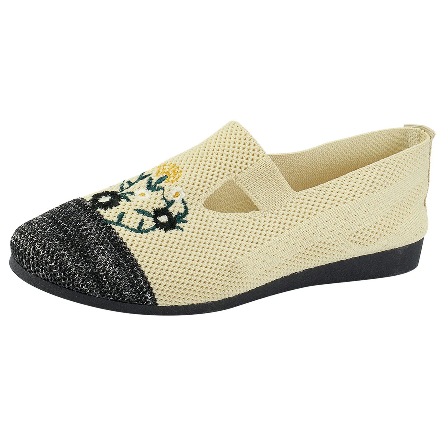 Ladies Mesh Knitted Shoes Fashion/Breathable Flower Embroidery Flat Bottom Casual