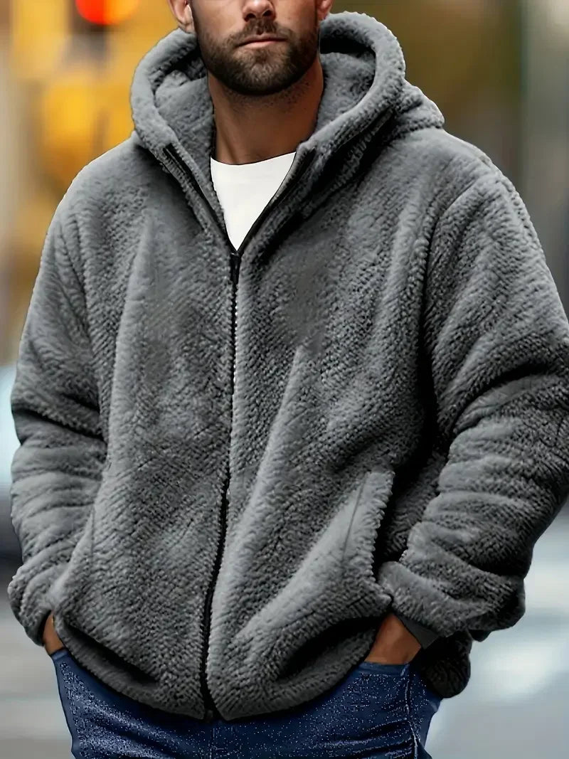 Men's Coral Fleece Jacket Hoodie Thickened Autumn Winter/Warm Zipper Hooded New Arrival Comfortable Sweatshirt