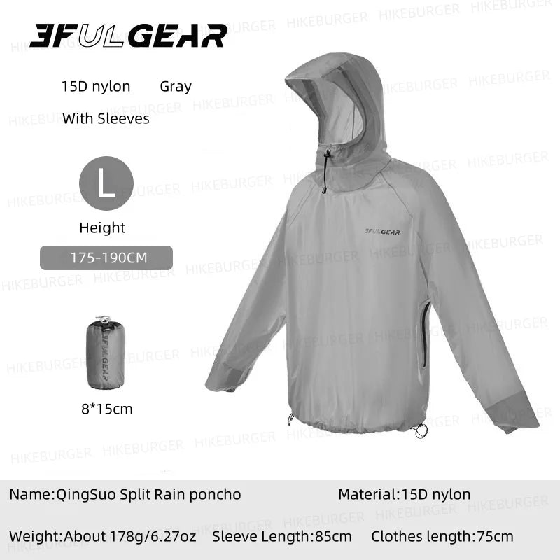 3F UL GEAR QingSuo Spilt Rain Poncho Outdoor Ultralight/Sleeve Rain Coats 15D Nylon Waterproof Hiking Cycling Jacket