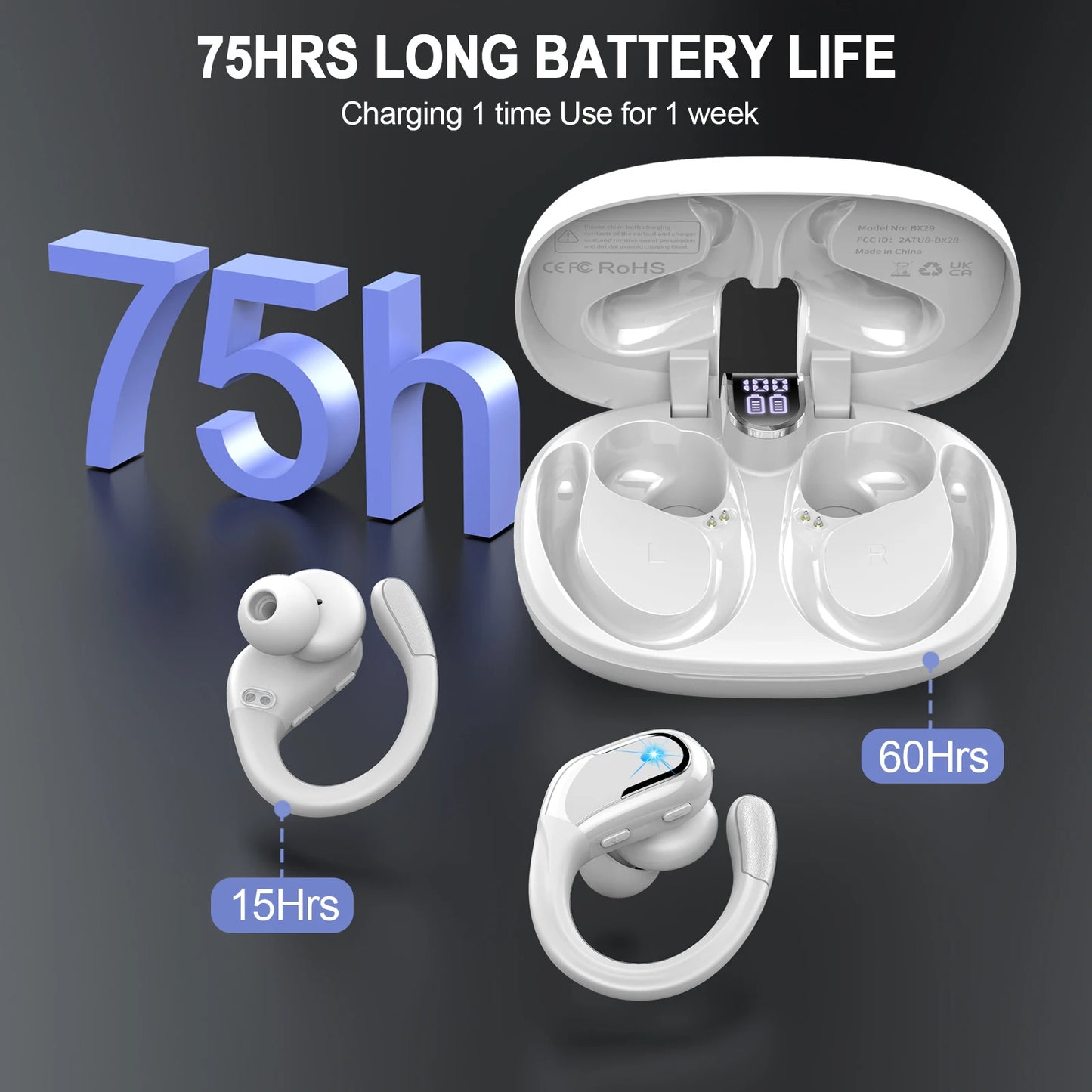 Wireless Earbuds, Bluetooth 5.3 Headphones Sport Bluetooth Earbuds/with ENC Noise Canceling Mic Bass Stereo Wireless Earphone