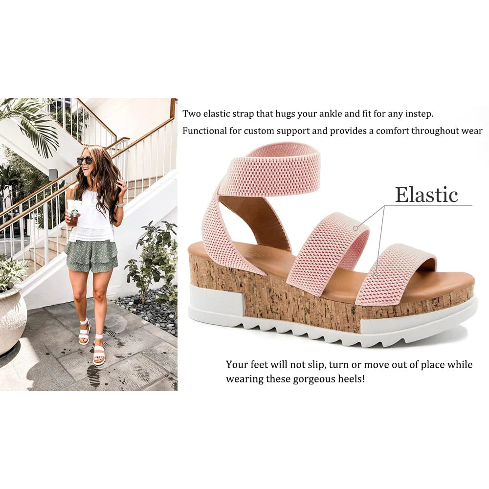 Summer Women's Sandals Platform Casual Wedge Shoes/Cork Elastics Strap Fashion Sandals