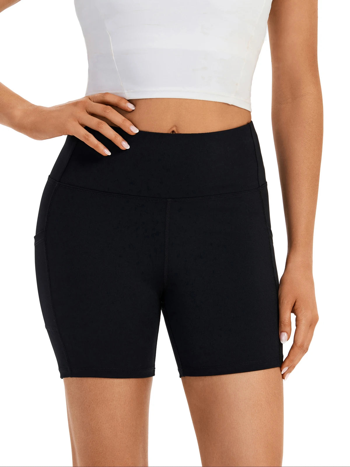 Women's S High Waist Shorts with Pocket Gym Yoga Exercise Running/Riding Tights Sweat-Absorbent Breathable Shorts