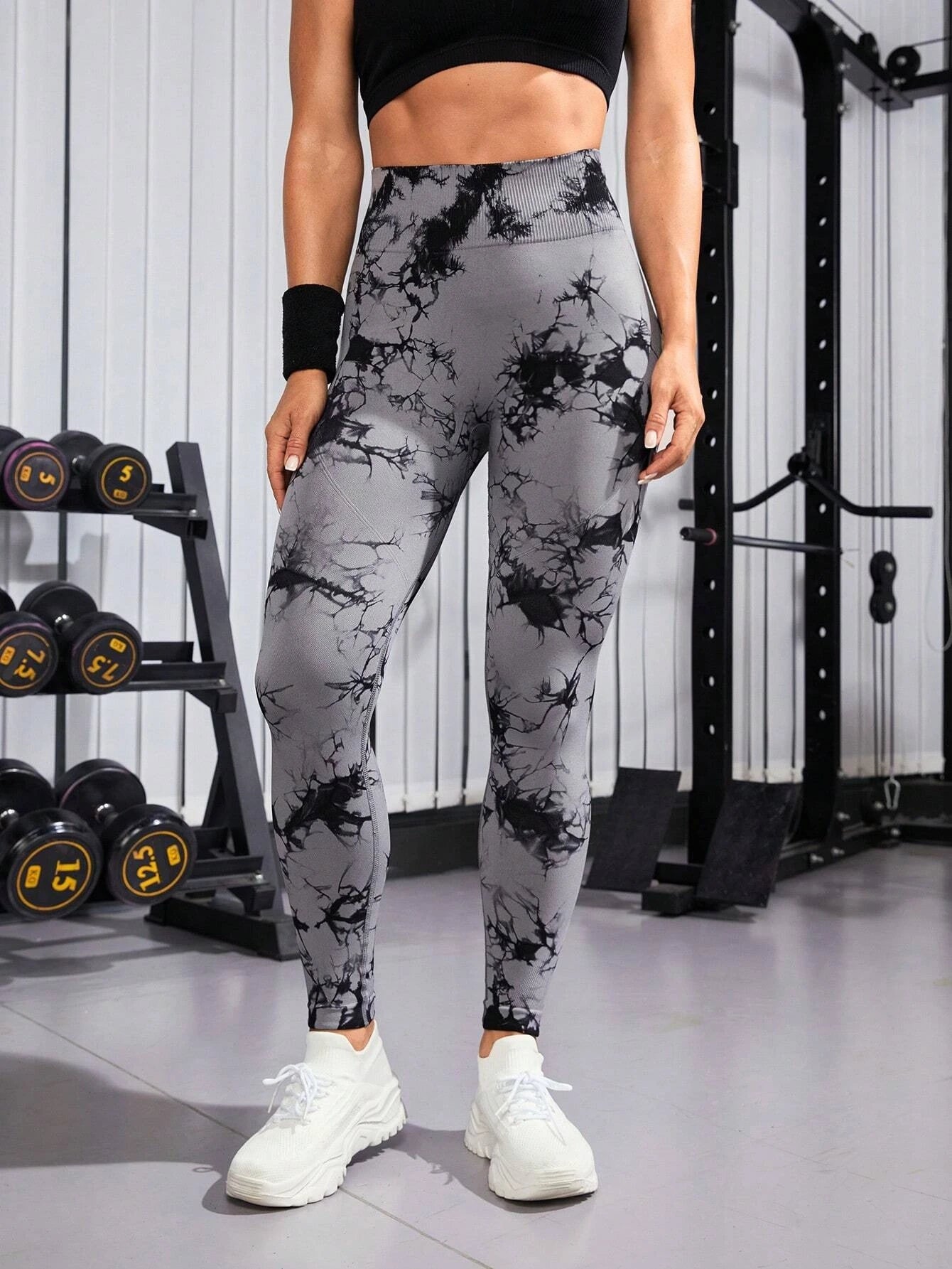 Women Leggings High Waist Tummy Control Yoga Pants Seamless/Peach Hip-Lifting Sport Leggings for Fitness Marble Gray L