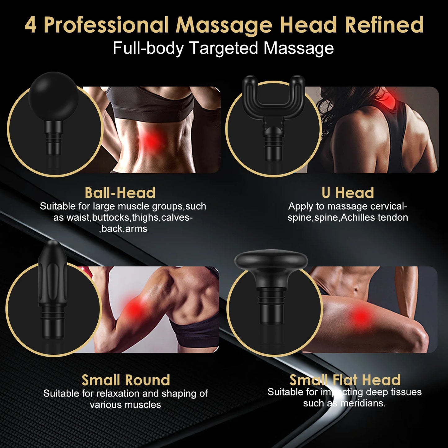 Massage Gun Deep Tissue for Pain Relief Fascia Massage Gun/with 4 Massage Heads & 6 Speeds