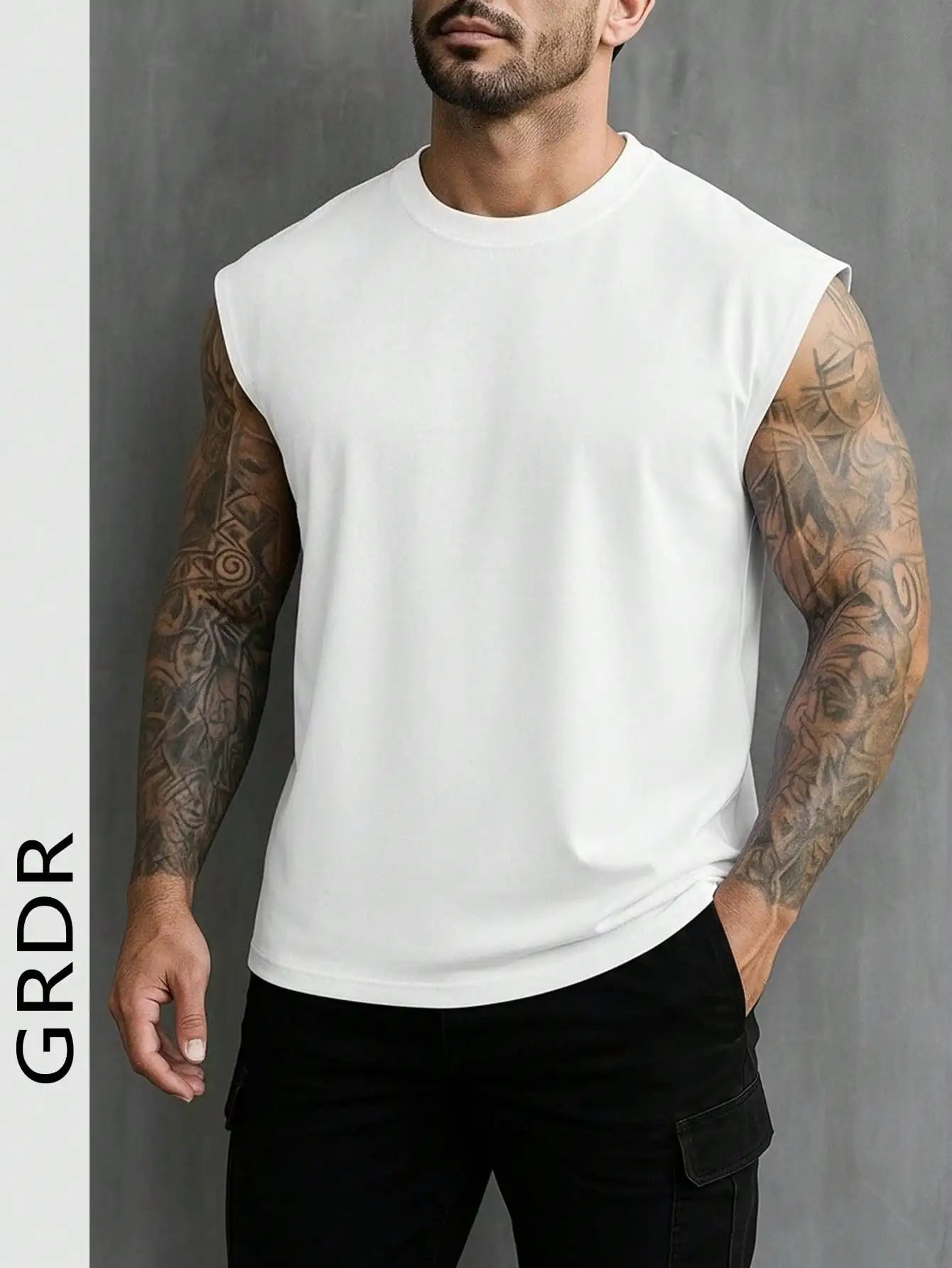 Men's White Sleeveless T-Shirt Tank Top Casual Loose Fit O-Neck/Basic Vest Summer Gym Workout Streetwear Tops