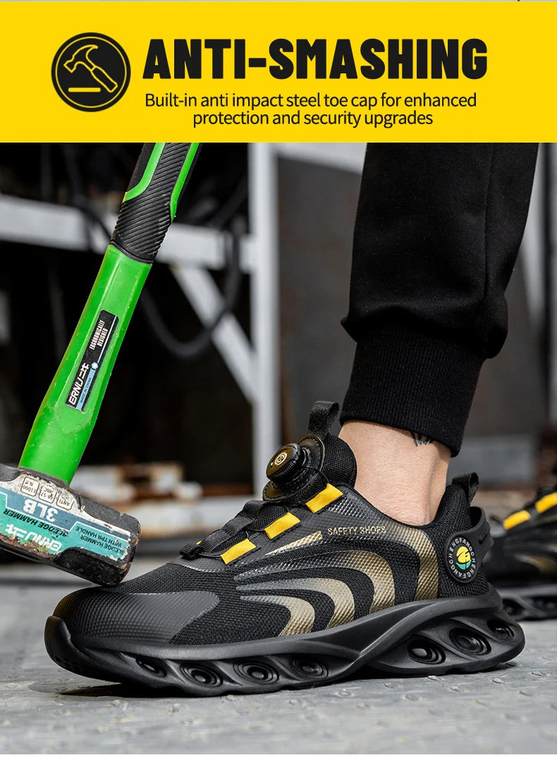Lace-free, breathable, lightweight and comfortable/anti-smashing and anti-puncture safety shoes