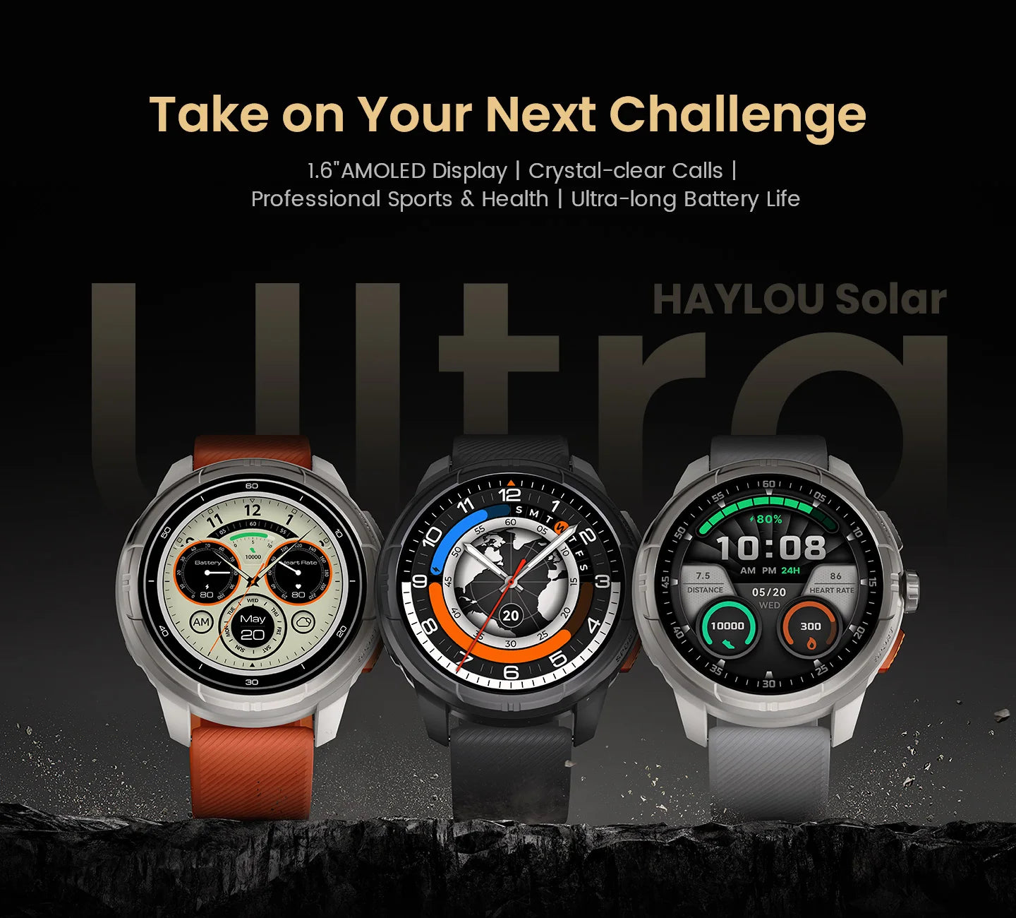 HAYLOU Solar Ultra GPS Smart Watch 1.6” AMOLED Display 60Hz Refresh Rate/Bluetooth Calls 5ATM Water Resistance Sports Smartwatch