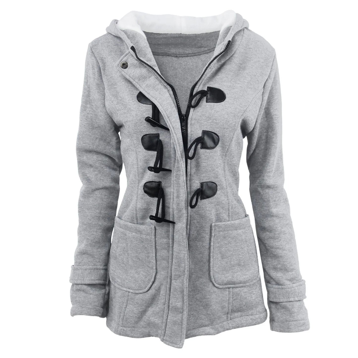 Women's Fashion Jacket Horn Button Fleece Thicken Coat With Hood/Winter Warm Jacket Women Loose Windbreaker Jackets