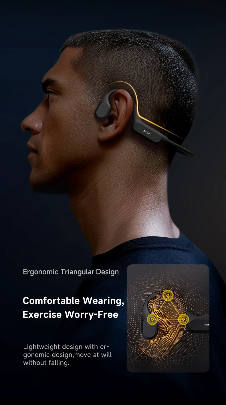Picun T2 Bone Conduction Earphone IPX8 32GB Bluetooth 5.4 Wireless Headset/Hands-free with Mic Waterproof Earbud for Swimming