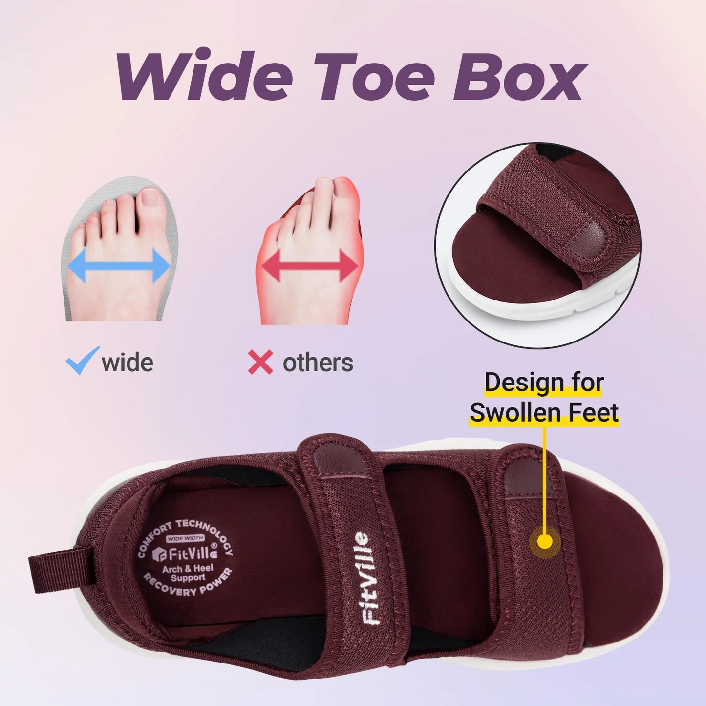 FitVille Women'S Diabetic Wide Sandals With Arch Support Adjustable Straps/Breathable Lightweight Casual Women Flat Shoes