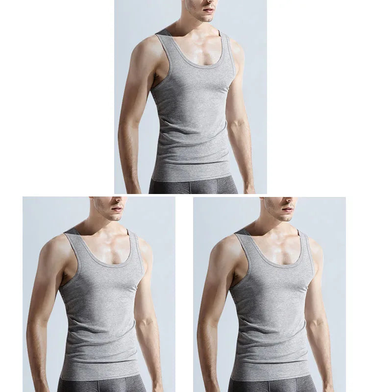 3pcs Pure Cotton Men Four Seasons Vest Simple Fit/Sports Fitness T-shirt Middle-aged Casual Sleeveless Tops L-4XL