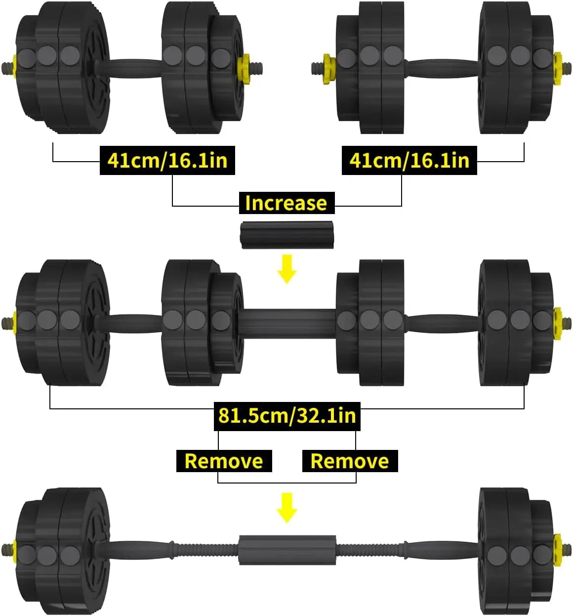 Adjustable Dumbbells Set of 2, 55 LB Dumbbells Weights Set/Free Weights Barbell Set for Home Gym 2 in 1 Fitness Barbell Weights