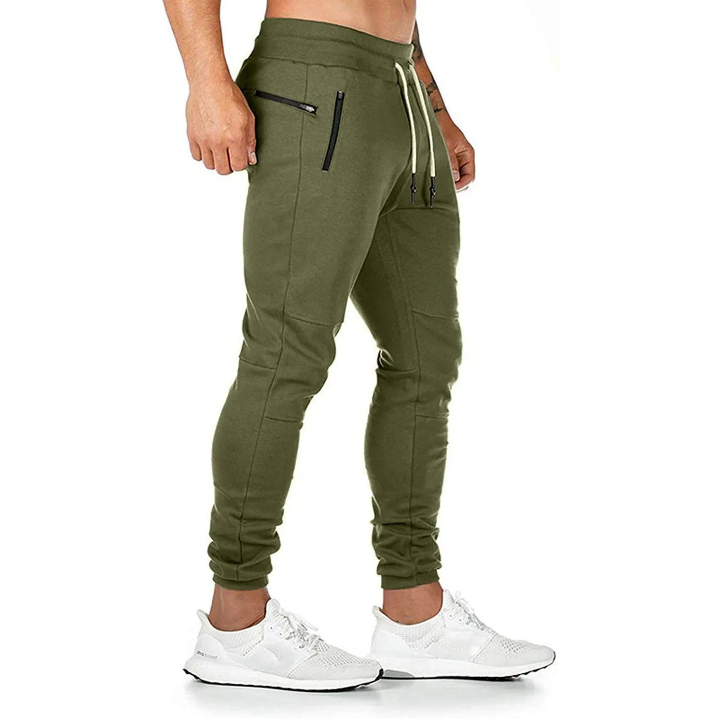 Cargo Pants for Men Solid Color Side Pockets Lace Up Waistband/Casual Trousers European American Fitness Athletic Trousers