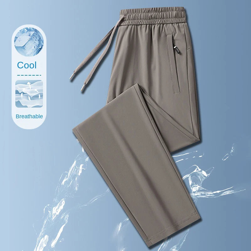 Ice Silk Men's trousers summer black-and-gray thin style business casual/pants outdoor stretch breathable straight leg Pants