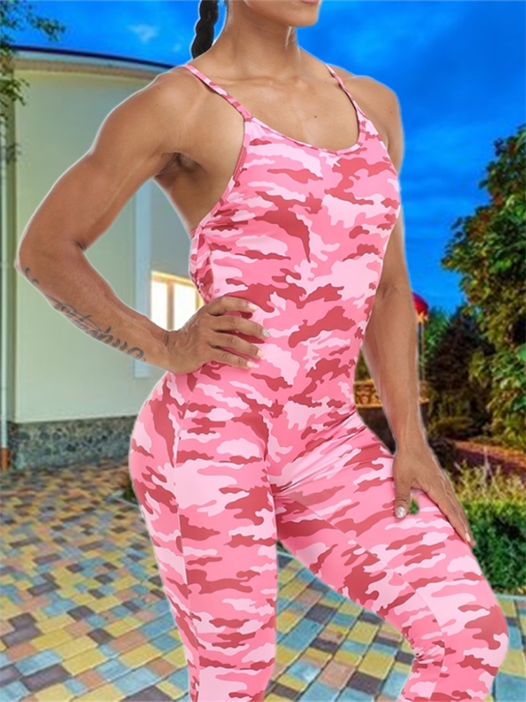 Women Sports Jumpsuit Camouflage Sleeveless/Sexy Backless Fitness Tracksuit